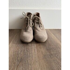 Toms Womens Kala Suede Lace-Up Wedge Booties JQ2 Desert Taupe Tan Size US 10